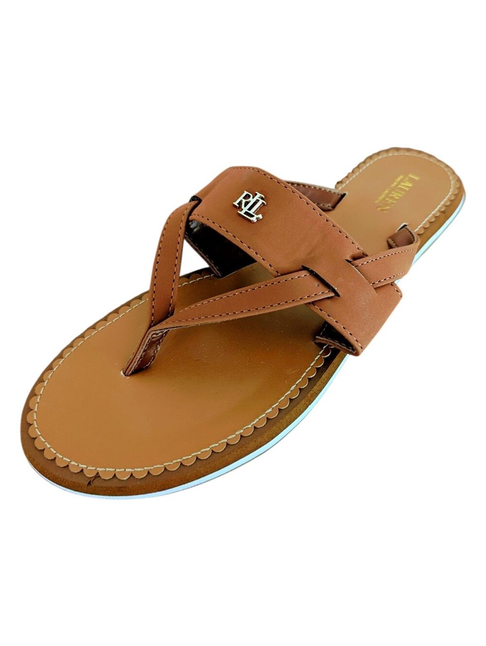 NWOT Ralph Lauren Rosamind Tan Vegan Leather Thong Sandals Size 9M